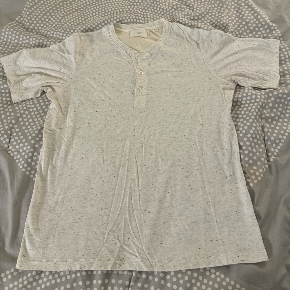 Billy Reid off white short sleeve henley shirt